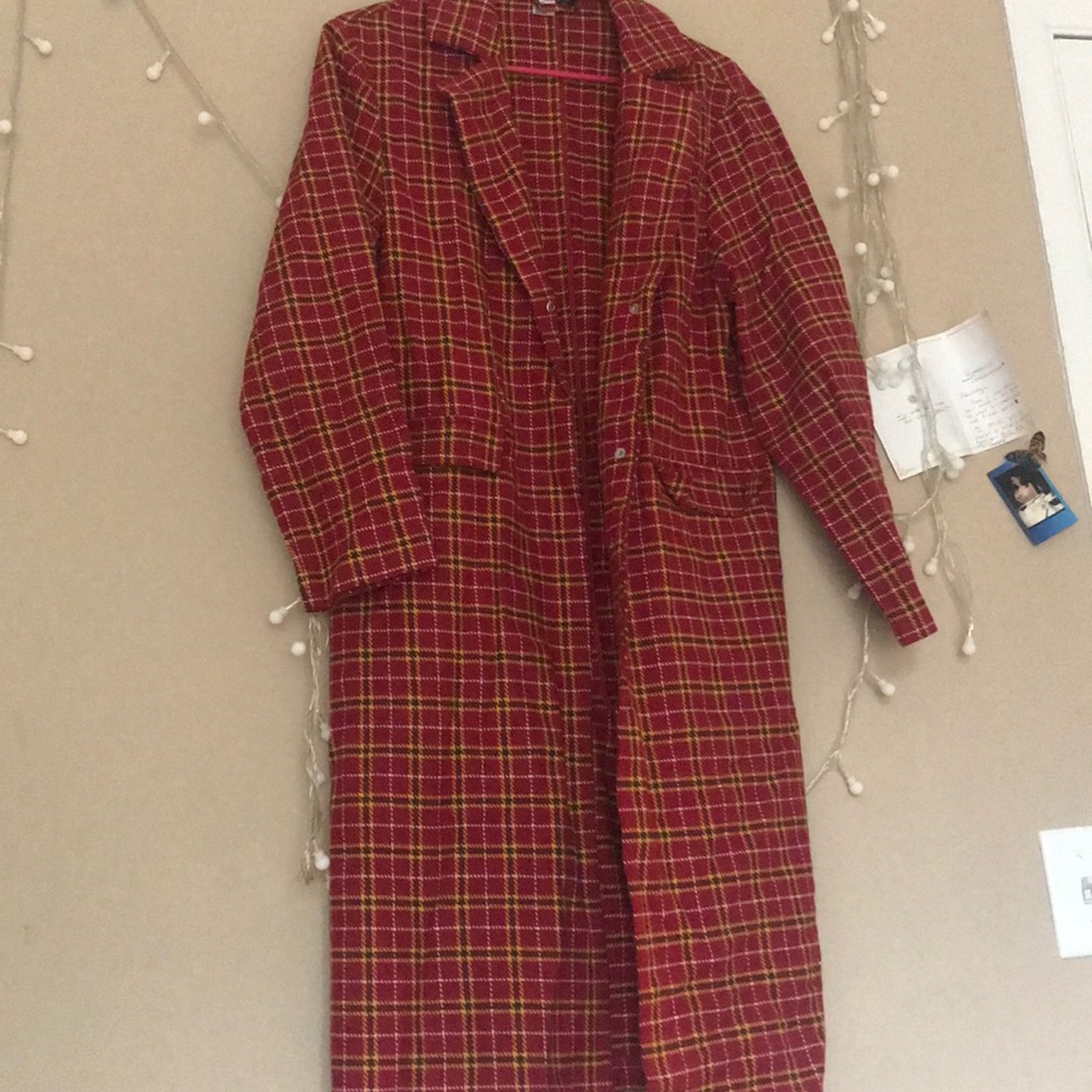 H&M Red Plaid Long Blazer Coat